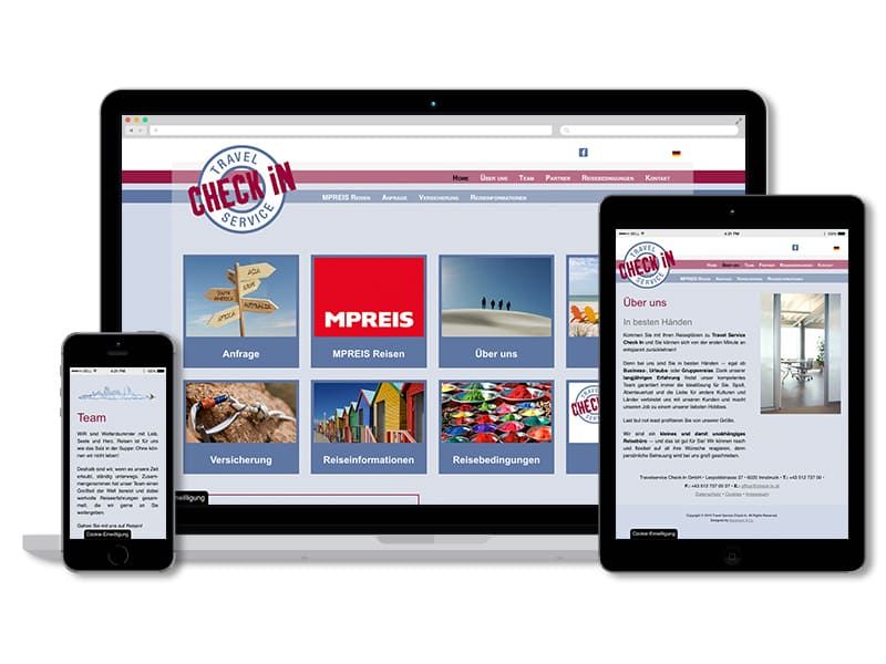 Responsive Webdesign für Travelservice Check In Reisebüro Innsbruck