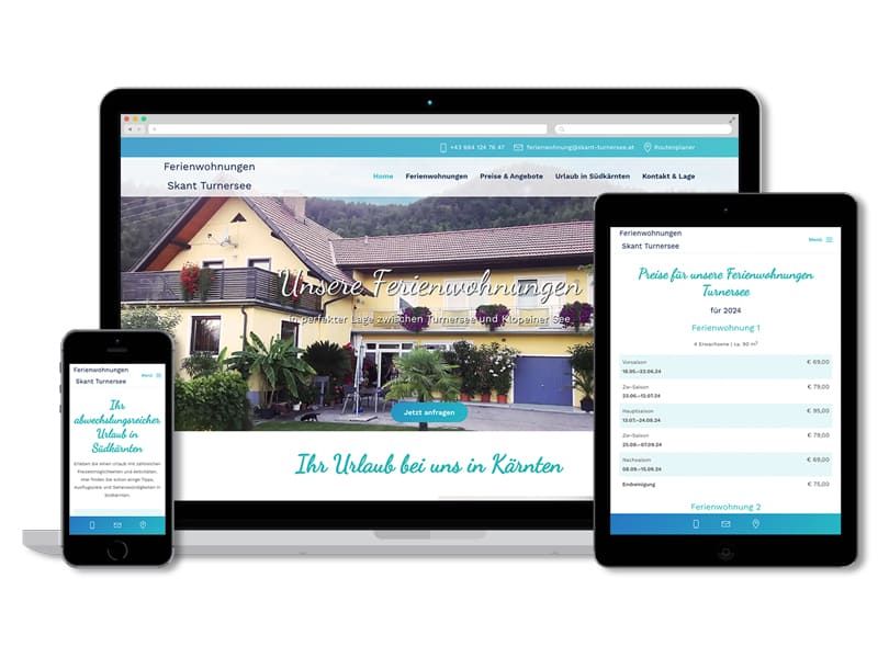 Responsive Website für Ferienwohnungen Skant Turnersee