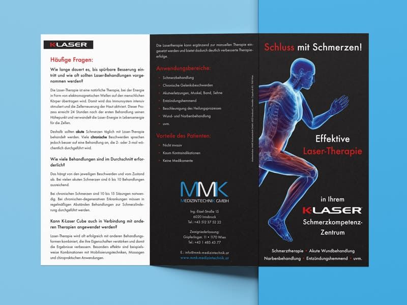 Wickelfalz Folder K-Laser aussen gestaltet von der Werbeagentur Mauenbert Wien