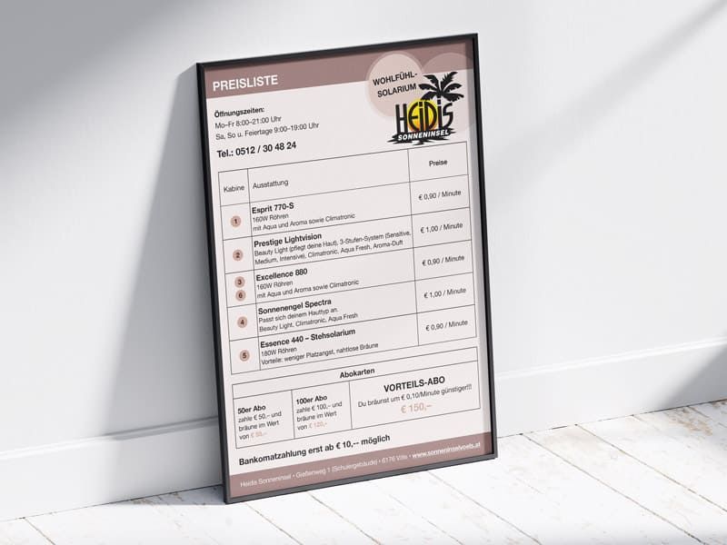 Preisliste Heidis Sonneninsel Poster von der Werbeagentur Mauenbert