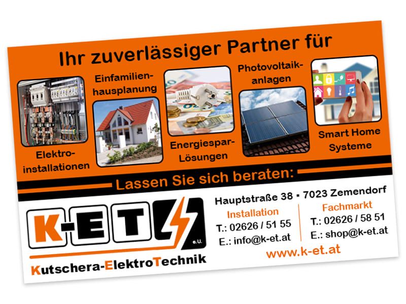 Inserat von Kutschera Elektrotechnik für das Bezirskblatt gestaltet von der Werbeagentur Mauenbert
