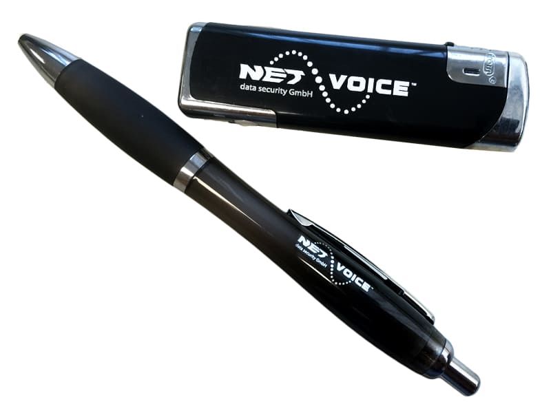 Feuerzeug & Kugelschreiber von netvoice data security