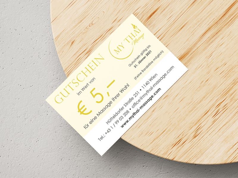 Eröffnungsgutschein MY THAI Massage von der Werbeagentur Mauenbert Wien