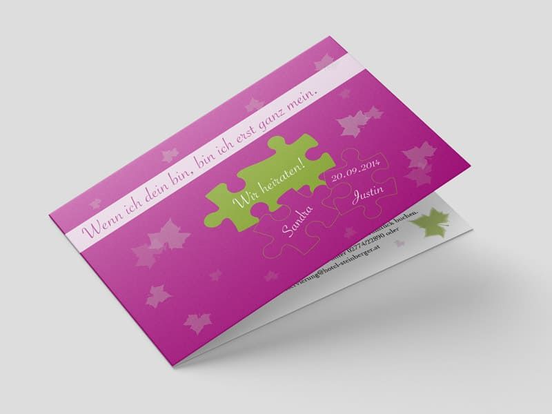 Einladung Hochzeit Puzzlethema A5 Querformat Werbeagentur Mauenbert