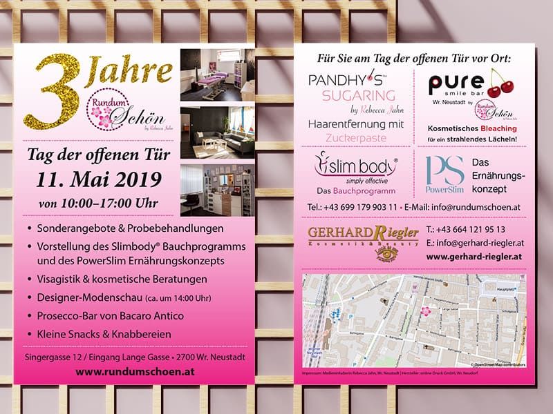 Flyer für das 3-jährige Jubiläum von Rundum schön