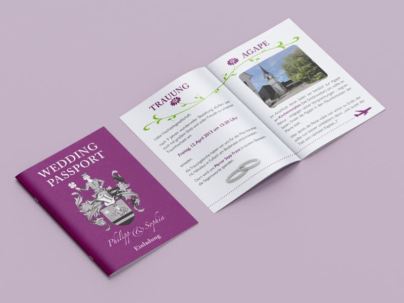Hochzeitseinladung Reisepass  A6 Format Werbeagentur Mauenbert