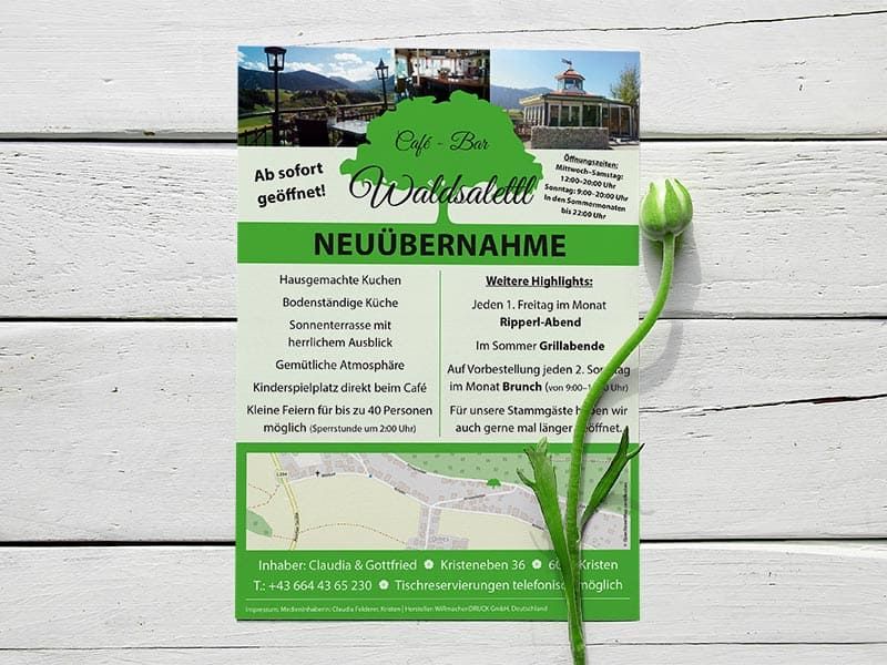 Flyer Cafe Waldsalettl gestaltet von Werbeagentur Mauenbert