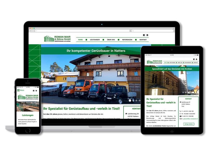 Website im responsive Design für Gerüstebau Mair Tirol von der Werbeagentur Mauenbert OG